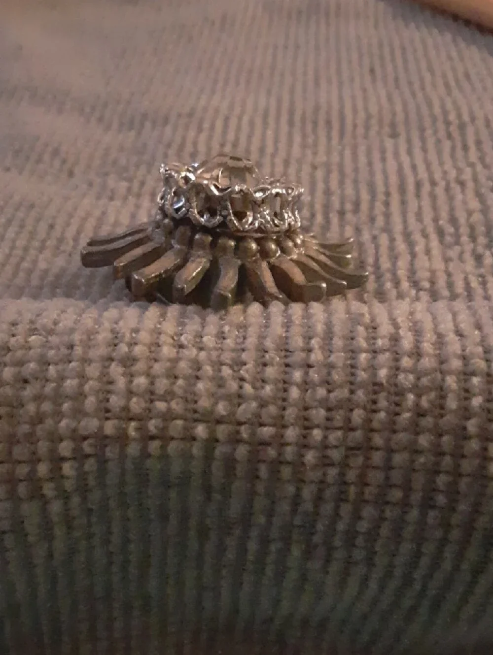Silver Tone Sunburst Crystal Brooch - Unbranded